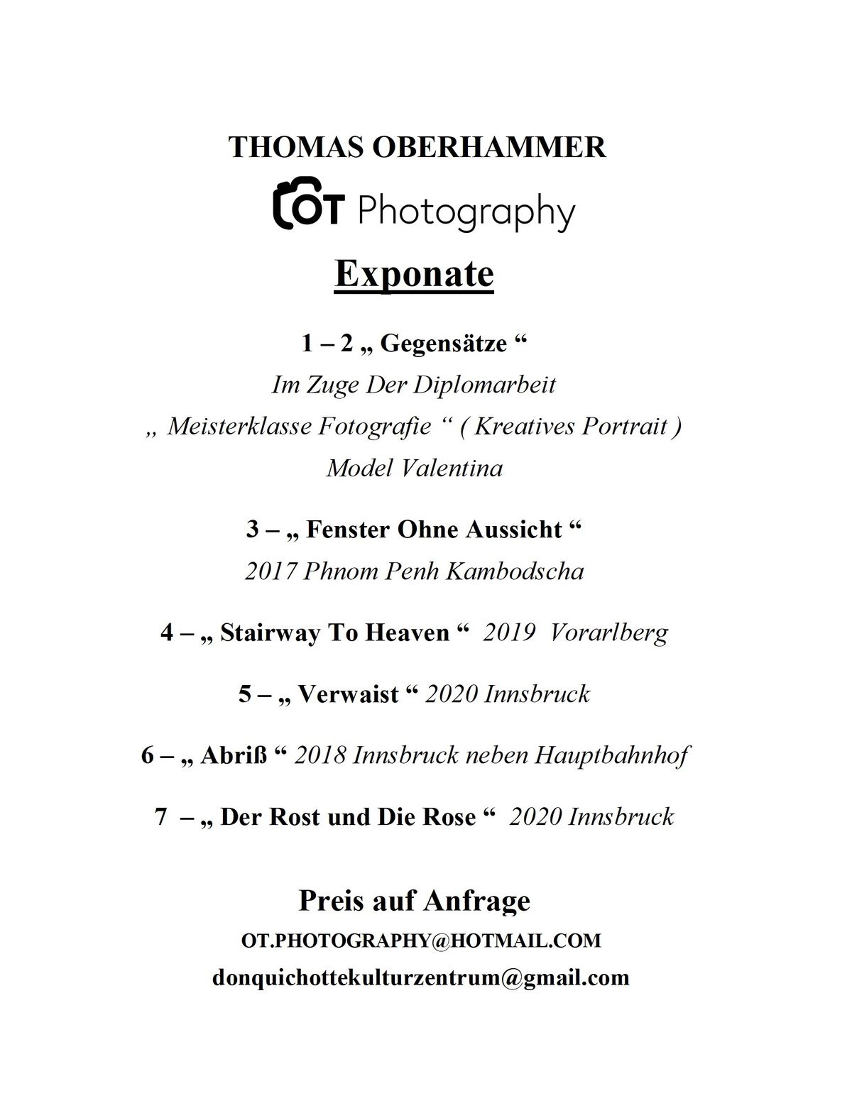 Thomas Oberhammer EXPONATE 2021 Februar Don Quichotte